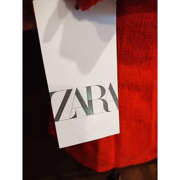 ZARA Small Red Holiday Christmas Tomato Blazer Jacket peplum lightweight cotton - Picture 4 of 12